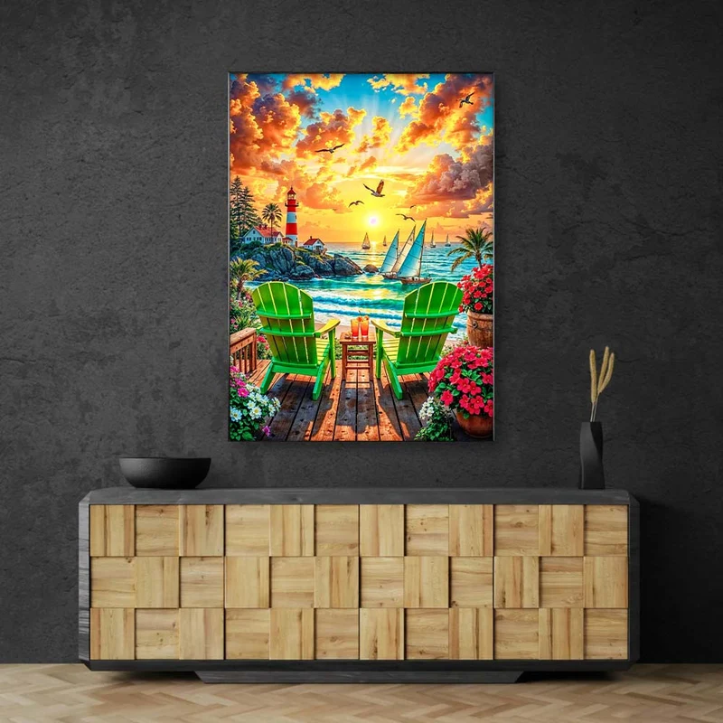 5D Diamond Painting – Leuchtturm der goldenen Stunde