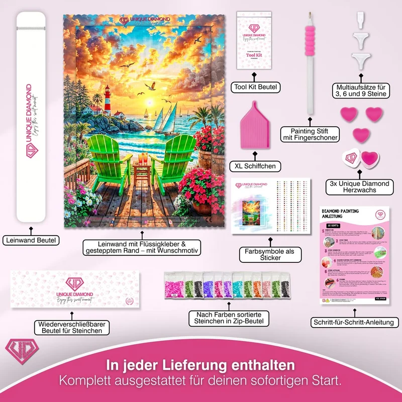 5D Diamond Painting – Leuchtturm der goldenen Stunde
