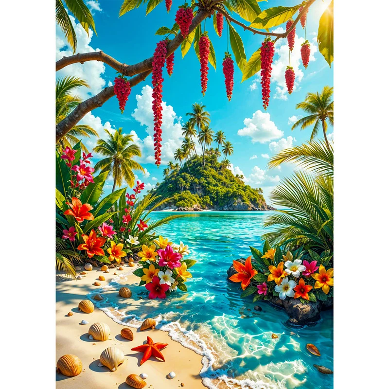 5D Diamond Painting – Insel der Blütenmagie