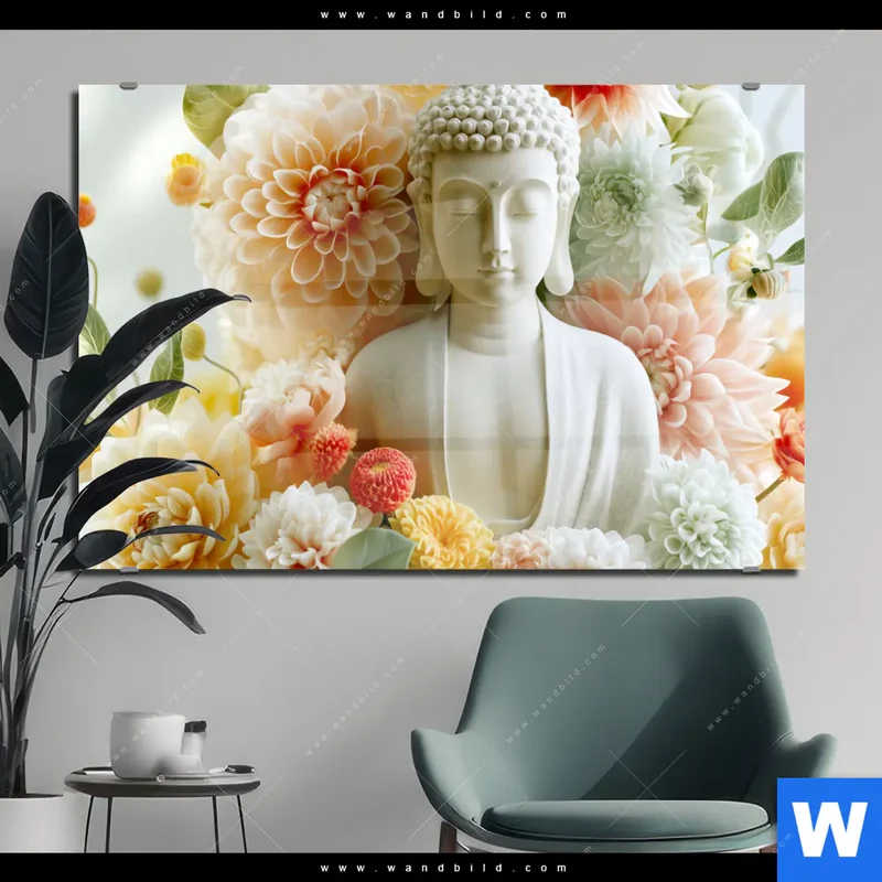 Acrylglasbild | Buddha im Blütenglück | Querformat
