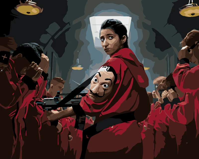 Diamond painting - NAIROBI UND ANDERE IN ROT (La casa de papel)