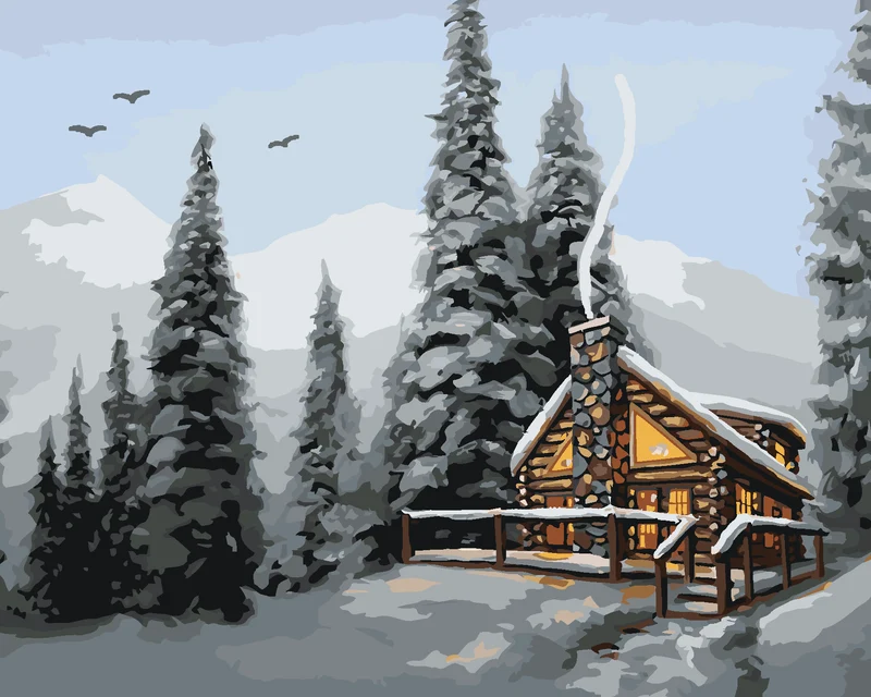 Diamond painting - VERSCHNEITES BLOCKHAUS IM WALD (D. RUSTY RUST)