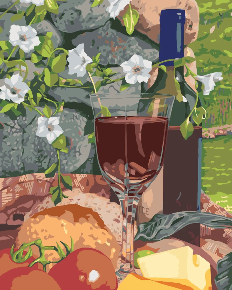 Diamond painting - STILLLEBEN GLAS WEIN UND ESSEN (MARDELL SCHUSTER)