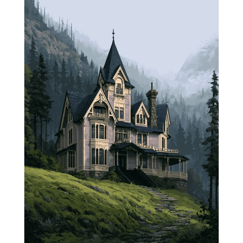 Nebliges Berglandhaus