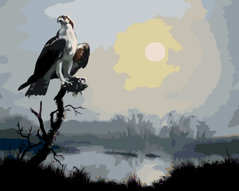 Diamond painting - ADLER AUF EINEM AST UND DIE SONNE (D. RUSTY RUST)