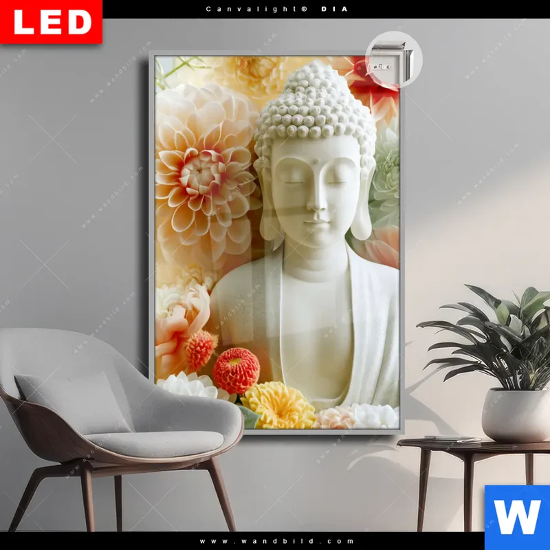 Leuchtbild Acrylglas Canvalight® DIA | Buddha im Blütenglück | Hochformat