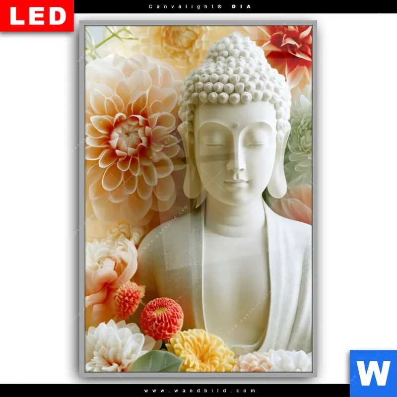 Leuchtbild Acrylglas Canvalight® DIA | Buddha im Blütenglück | Hochformat