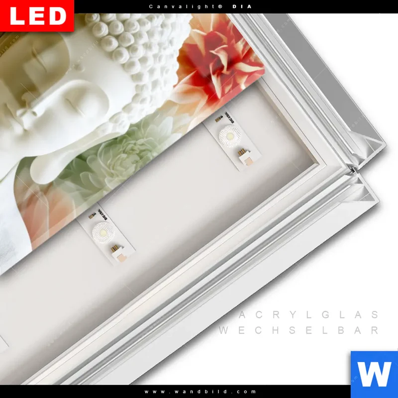 Leuchtbild Acrylglas Canvalight® DIA | Buddha im Blütenglück | Hochformat