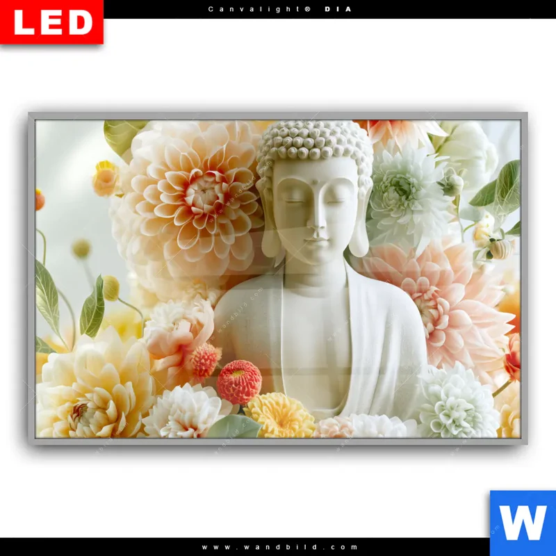 Leuchtbild Acrylglas Canvalight® DIA | Buddha im Blütenglück | Querformat