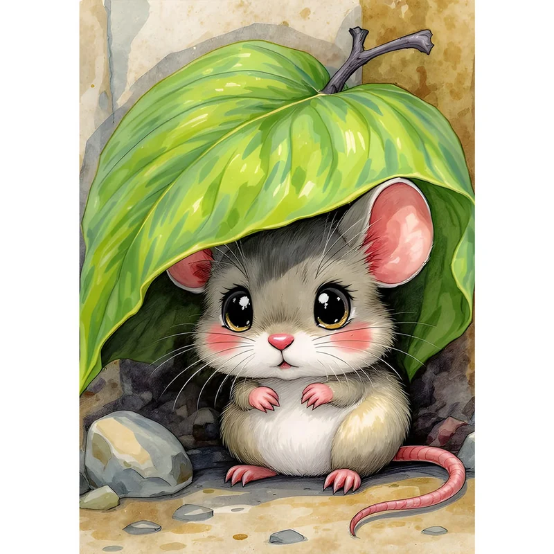 5D Diamond Painting – Minimaus unter dem Blattdach