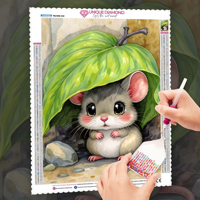 5D Diamond Painting – Minimaus unter dem Blattdach