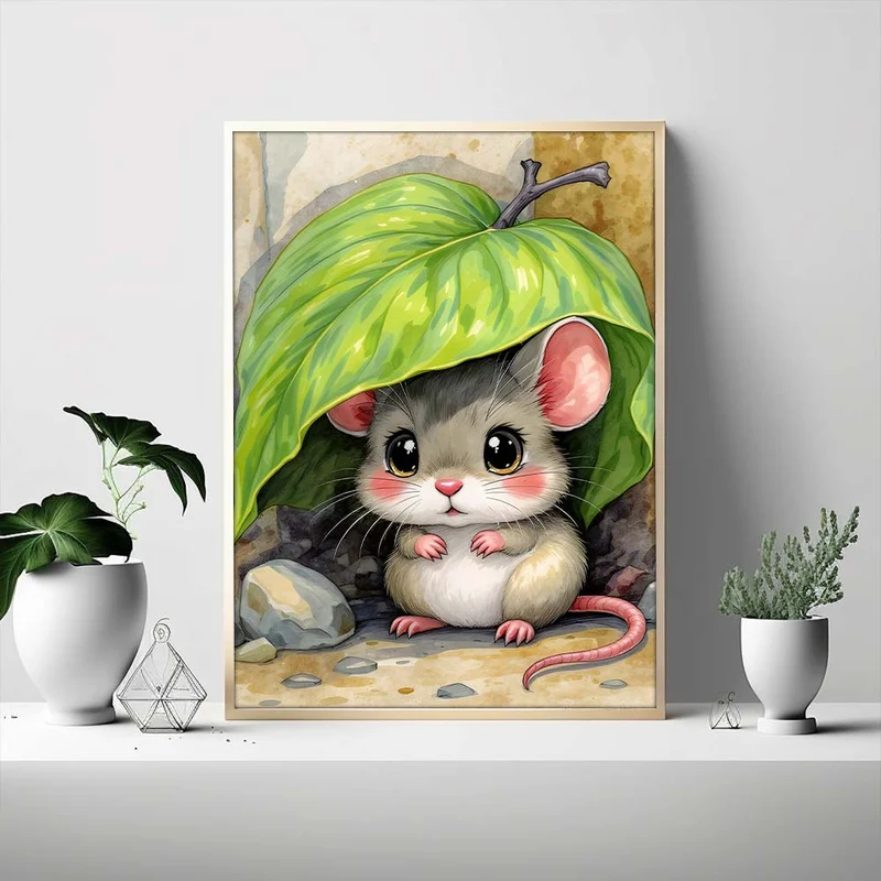 5D Diamond Painting – Minimaus unter dem Blattdach