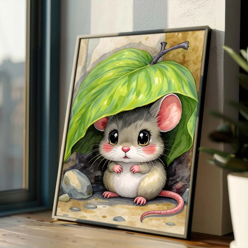 5D Diamond Painting – Minimaus unter dem Blattdach