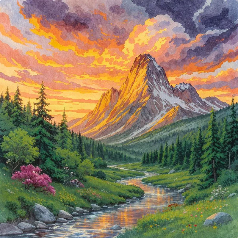 5D Diamond Painting – Abendgold über dem Gipfelpfad