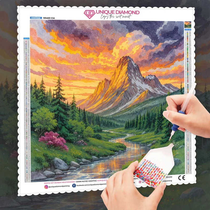 5D Diamond Painting – Abendgold über dem Gipfelpfad