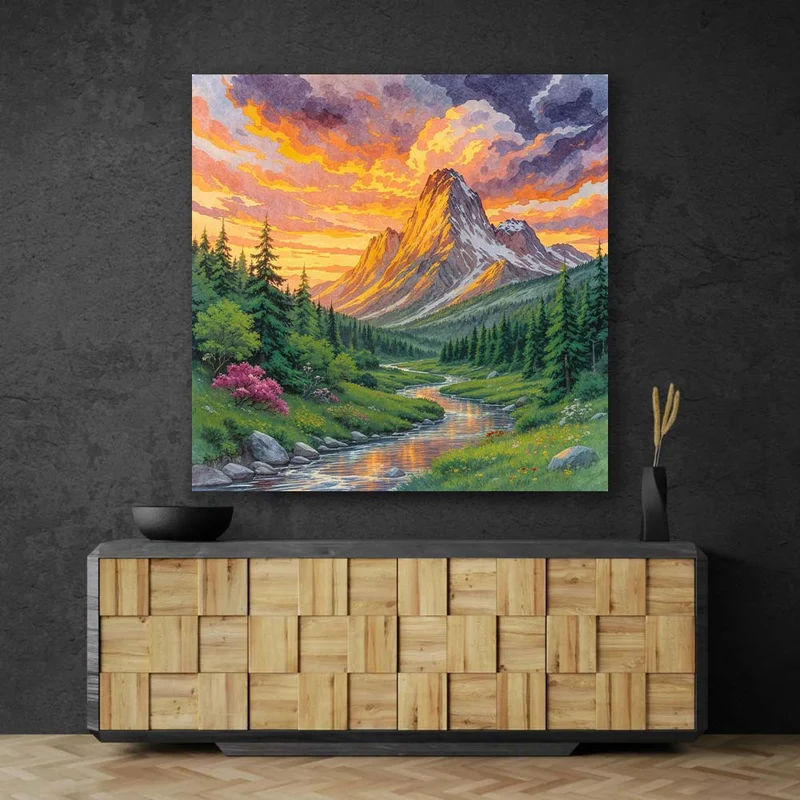 5D Diamond Painting – Abendgold über dem Gipfelpfad