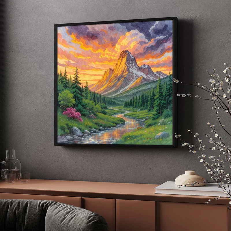 5D Diamond Painting – Abendgold über dem Gipfelpfad
