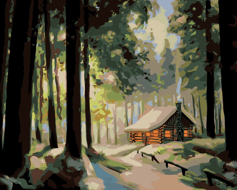 Diamond painting - VERSCHNEITES BLOCKHAUS IM WALD 3 (D. RUSTY RUST)