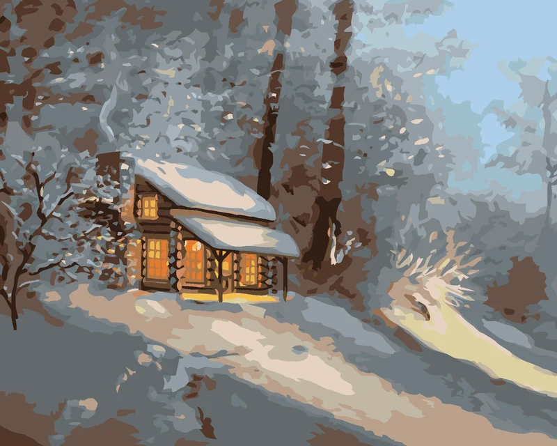 Diamond painting - VERSCHNEITES BLOCKHAUS IM WALD 2 (D. RUSTY RUST)