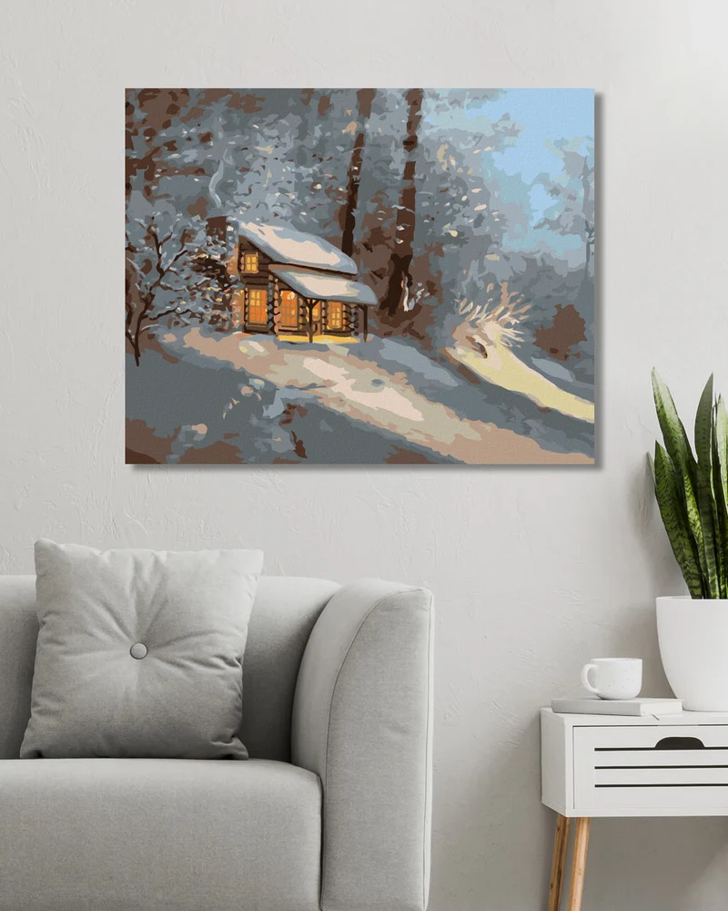 Diamond painting - VERSCHNEITES BLOCKHAUS IM WALD 2 (D. RUSTY RUST)