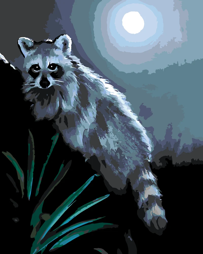 Diamond painting - WASCHBÄR BEI NACHT UND VOLLMOND (D. RUSTY RUST)
