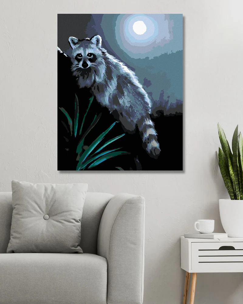 Diamond painting - WASCHBÄR BEI NACHT UND VOLLMOND (D. RUSTY RUST)