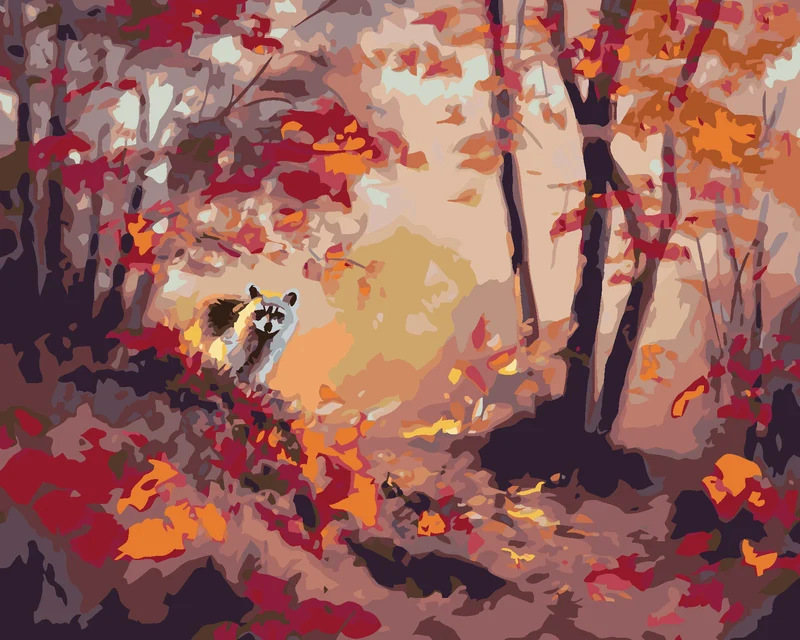 Diamond painting - WASCHBÄR UND HERBSTWALD (D. RUSTY RUST)