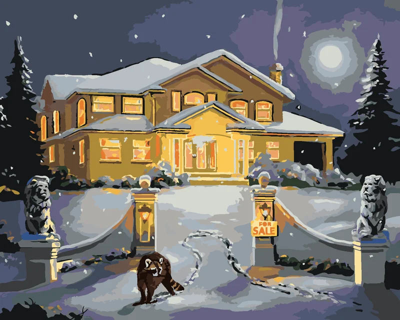 Diamond painting - WASCHBÄR VOR EINEM HAUS BEI VOLLMOND (D. RUSTY RUST)
