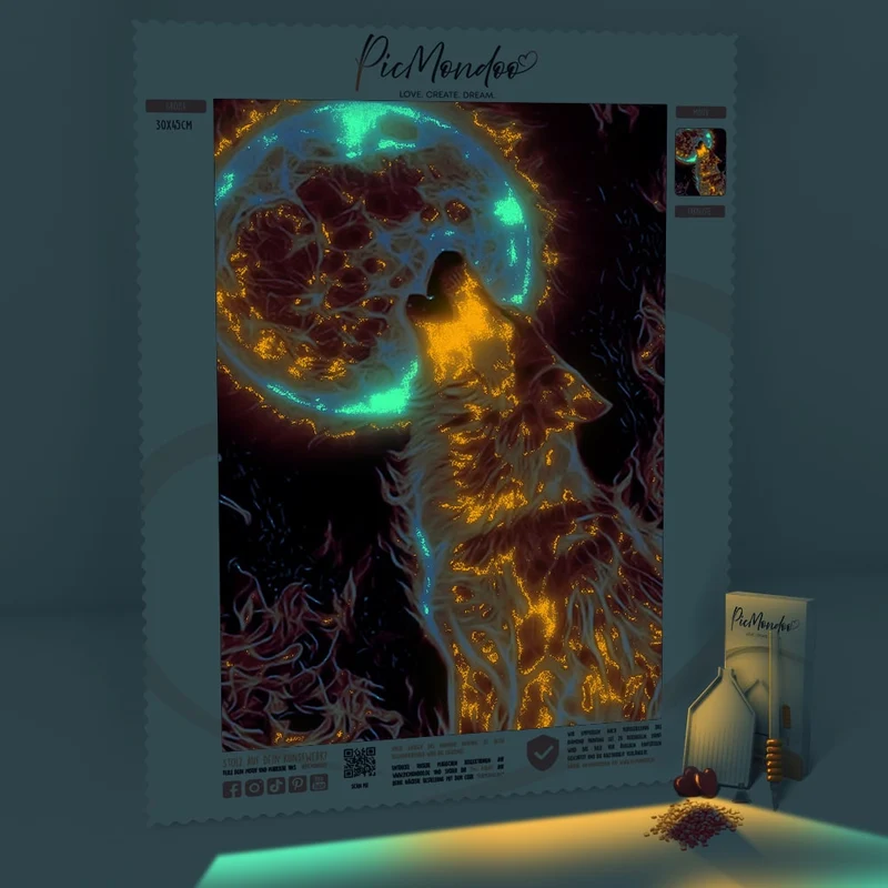 Diamond Painting Leuchtbild Special - Fire Wolf