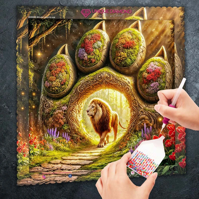 5D Diamond Painting – Das Tor des Löwenkönigs