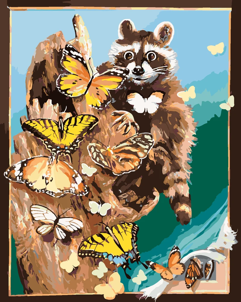 Diamond painting - WASCHBÄR UND SCHMETTERLINGE (D. RUSTY RUST)