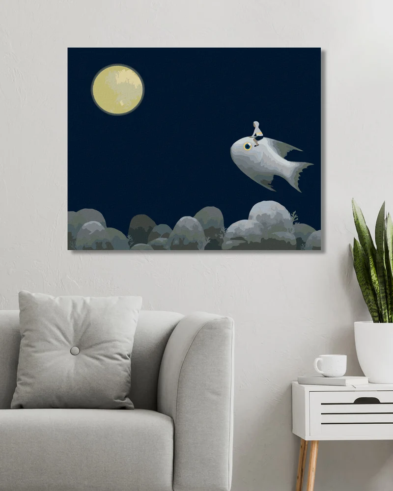 Diamond painting - SITZENDER MANN AUF EINEM RIESIGEN FISCH
