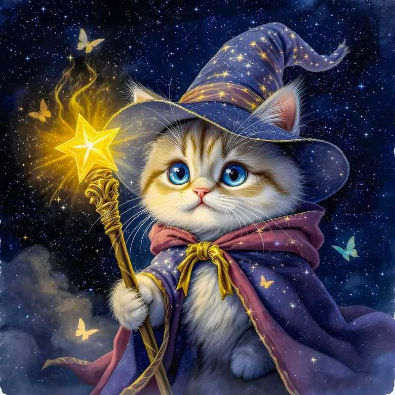 5D Diamond Painting – Merlinchen Die Zauberkatze der Sterne