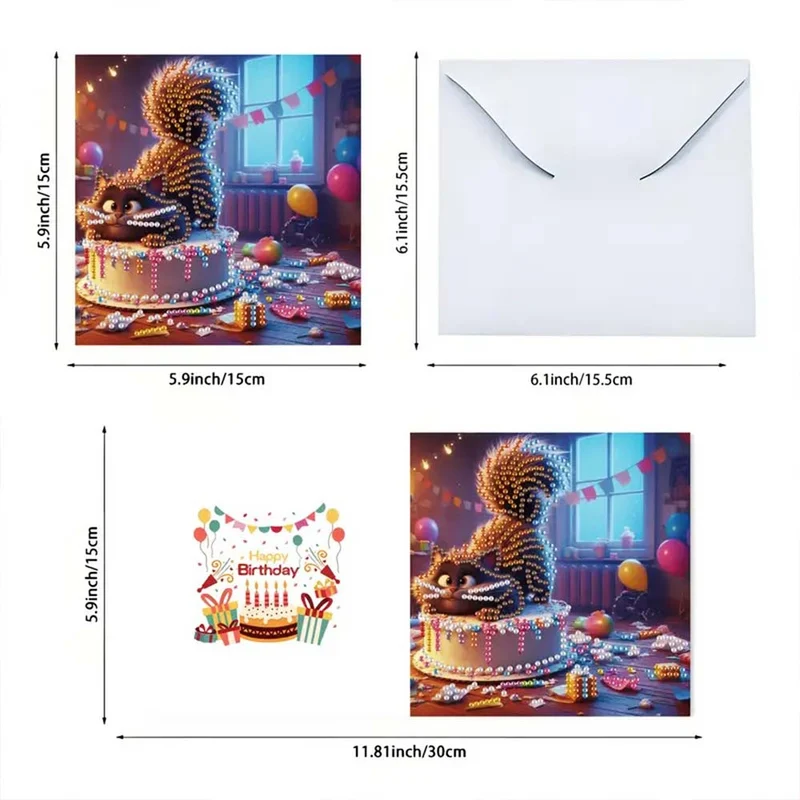 5D Diamond Painting Grußkarten – Tierischer Geburtstagskuchen-Chaos
