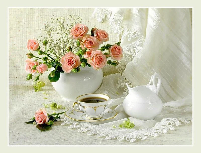 Pink Flowers And Coffee PIX-103