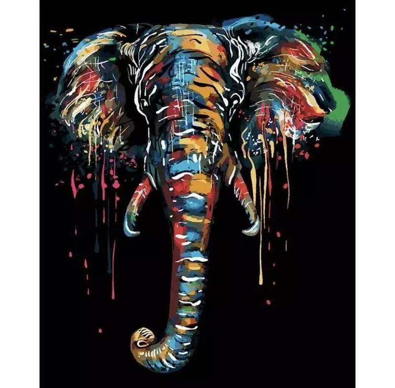 Malen nach Zahlen Schwarzer Elefant mit Farben
