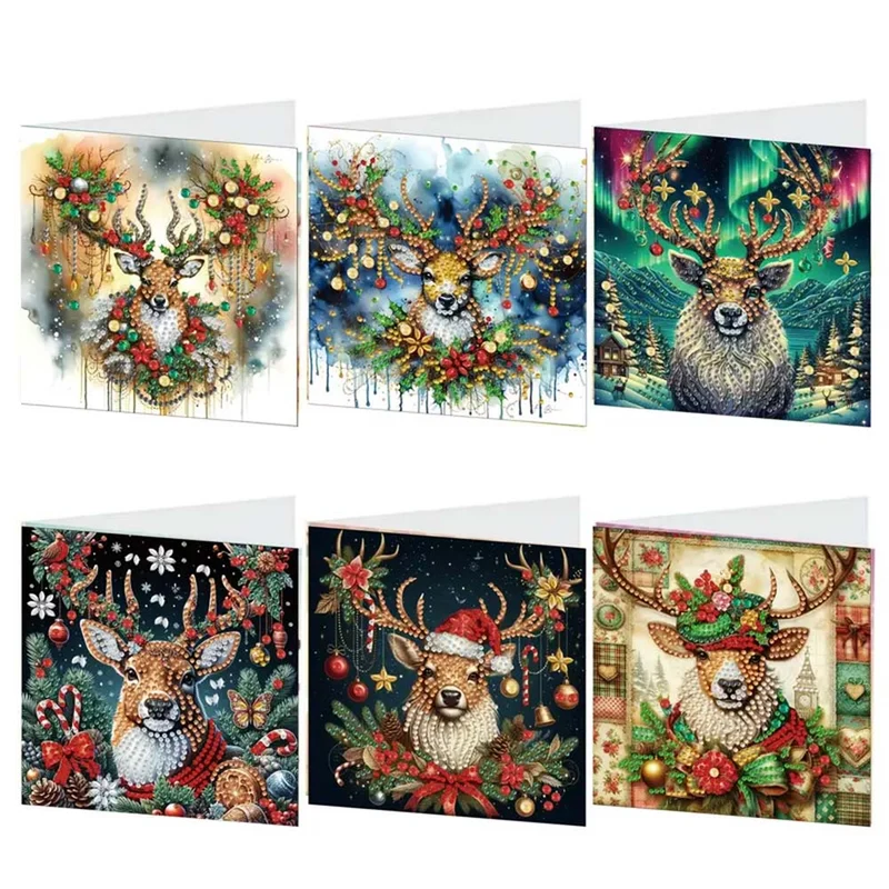 5D Diamond Painting Grußkarten – Weihnachts-Hirsche im Glanz der Lichter