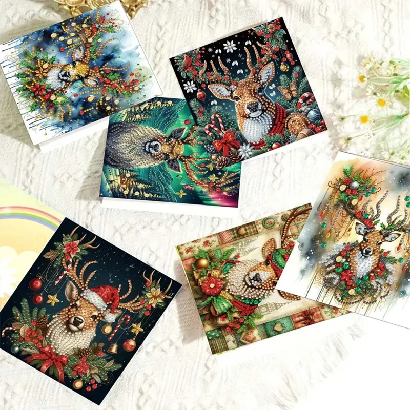 5D Diamond Painting Grußkarten – Weihnachts-Hirsche im Glanz der Lichter