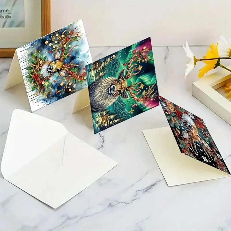 5D Diamond Painting Grußkarten – Weihnachts-Hirsche im Glanz der Lichter