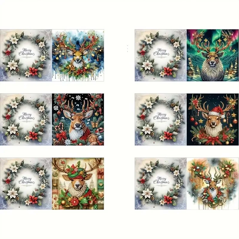 5D Diamond Painting Grußkarten – Weihnachts-Hirsche im Glanz der Lichter
