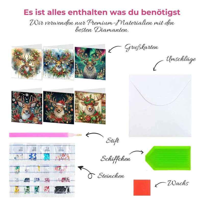 5D Diamond Painting Grußkarten – Weihnachts-Hirsche im Glanz der Lichter