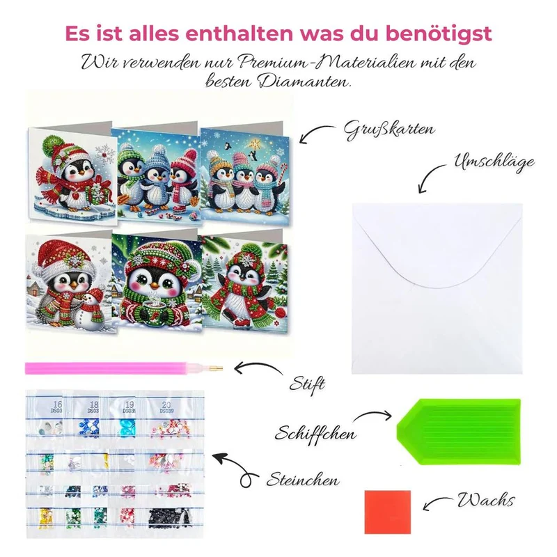 5D Diamond Painting Grußkarten – Winterliche Pinguinfreunde