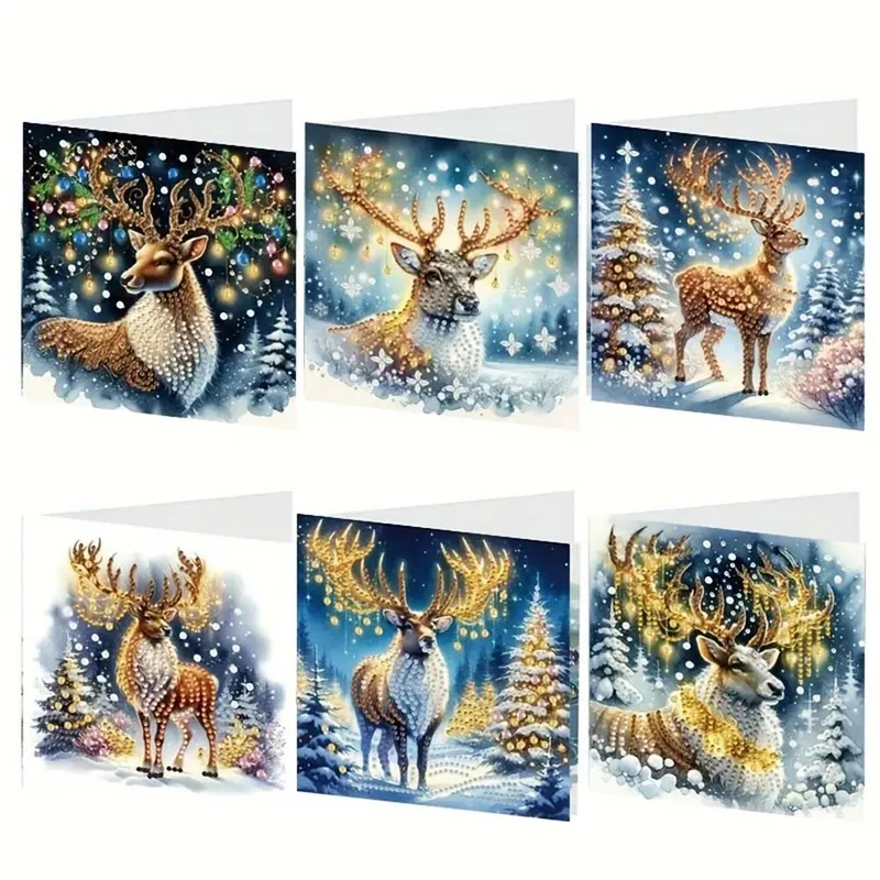 5D Diamond Painting Grußkarten – Winterhirsche im Lichterglanz