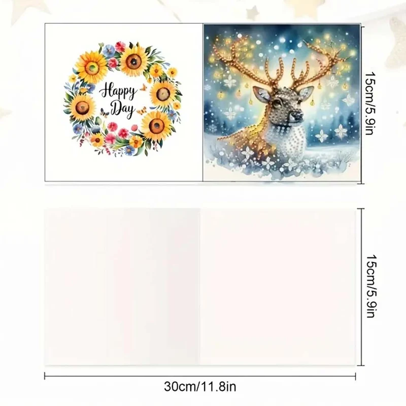 5D Diamond Painting Grußkarten – Winterhirsche im Lichterglanz