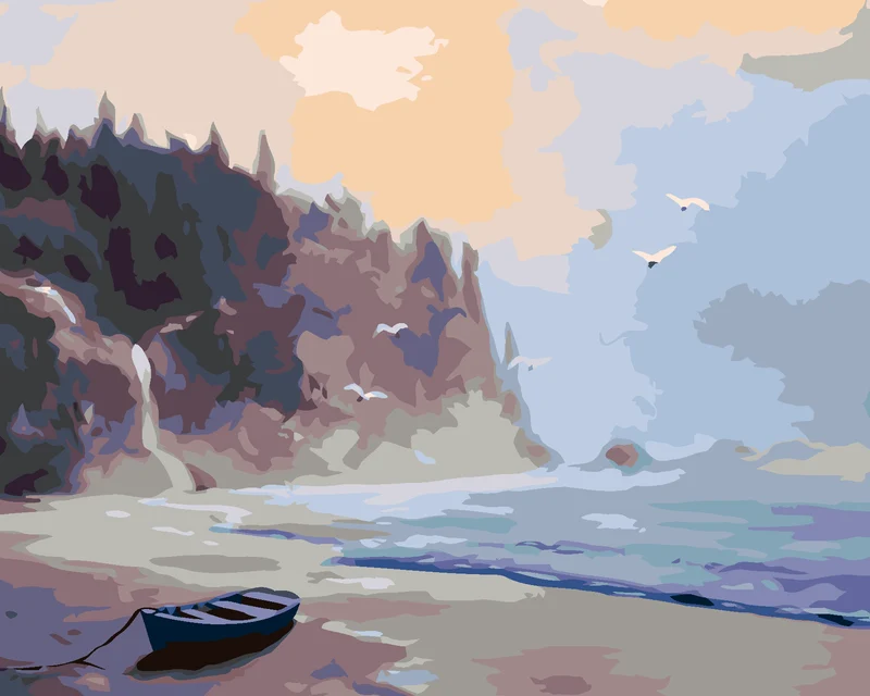 Diamond painting - VERLASSENES BOOT AM STRAND NACH EINBRUCH DER DUNKELHEIT (D. RUSTY RUST)