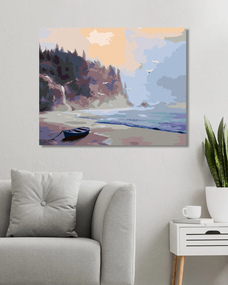 Diamond painting - VERLASSENES BOOT AM STRAND NACH EINBRUCH DER DUNKELHEIT (D. RUSTY RUST)