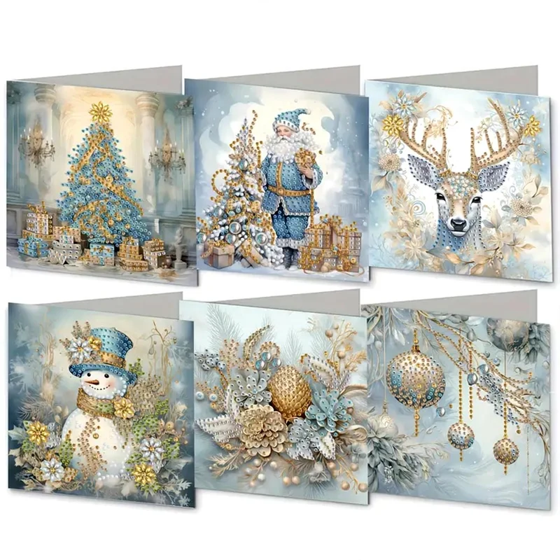 5D Diamond Painting Grußkarten – Winterzauber in Blau & Gold
