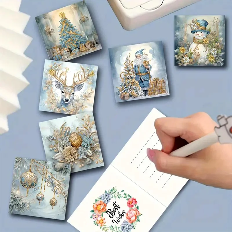 5D Diamond Painting Grußkarten – Winterzauber in Blau & Gold