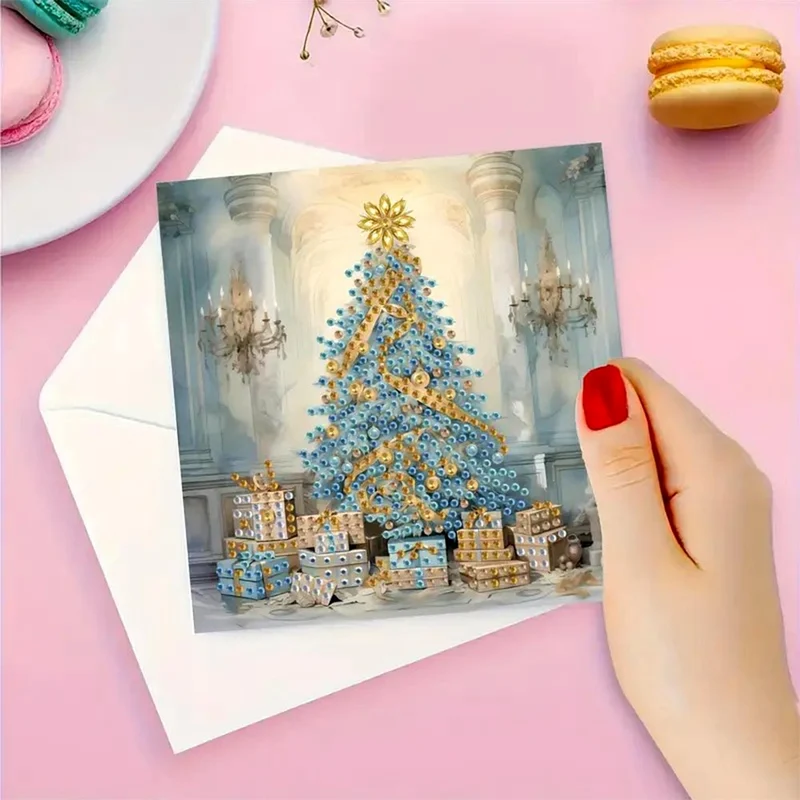 5D Diamond Painting Grußkarten – Winterzauber in Blau & Gold