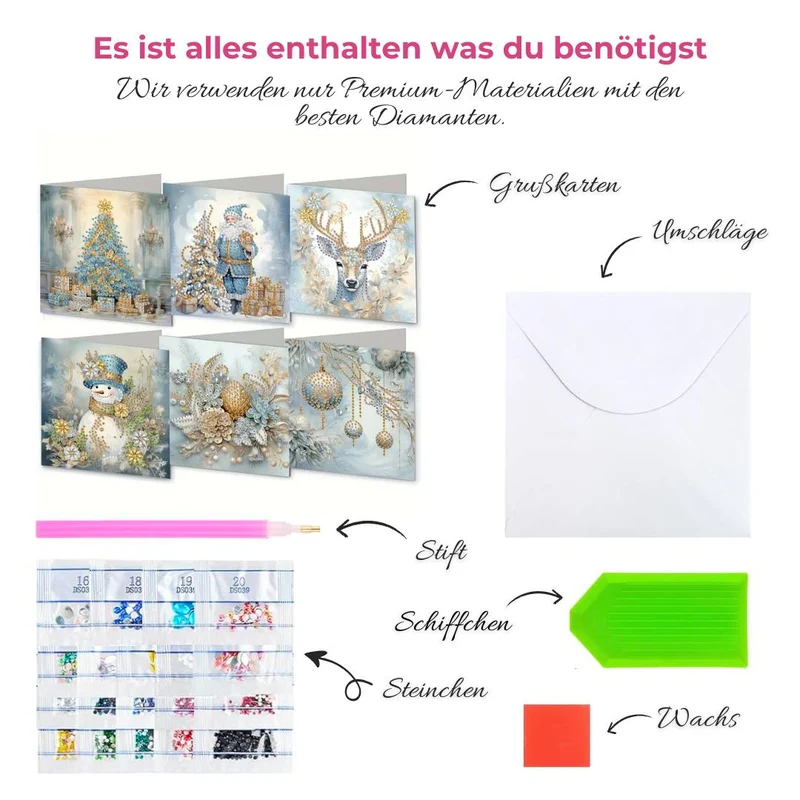 5D Diamond Painting Grußkarten – Winterzauber in Blau & Gold